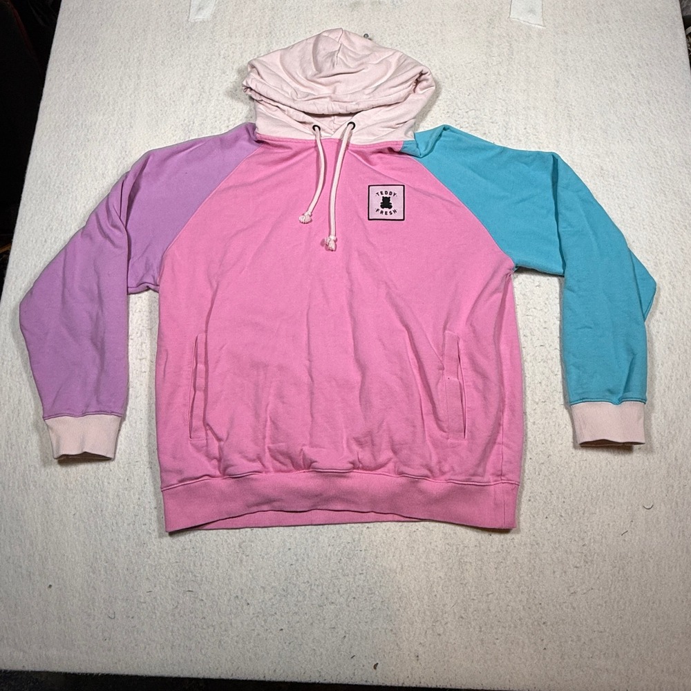 Teddy Fresh Colorblock Hoodie Pastel Pink Purple Blue Bear Logo 2XL Streetwear